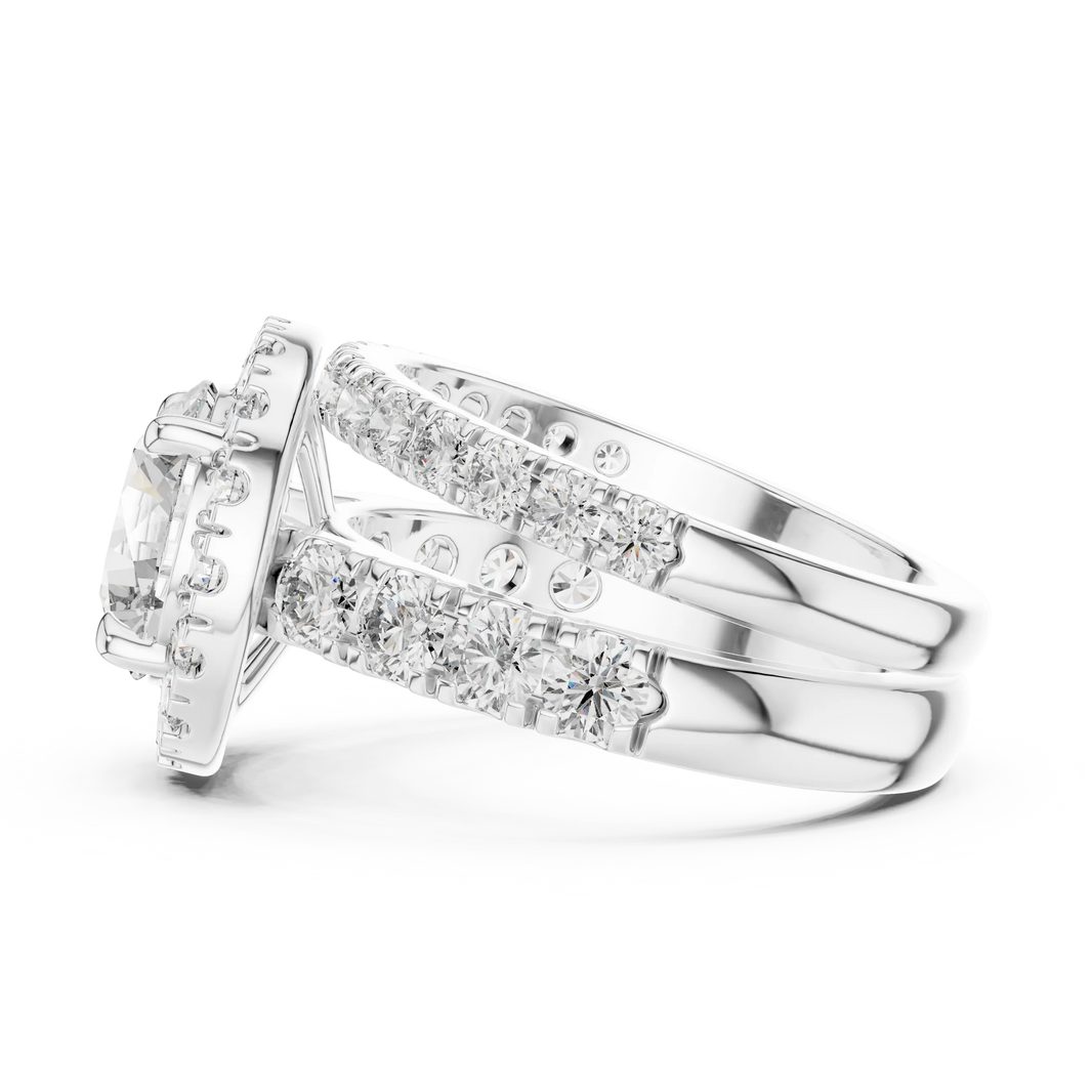 Round Halo Moissanite Double Band Ring in white 925 sterling silver, view 3