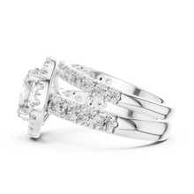 Round Halo Moissanite Double Band Ring in white 925 sterling silver, view 3