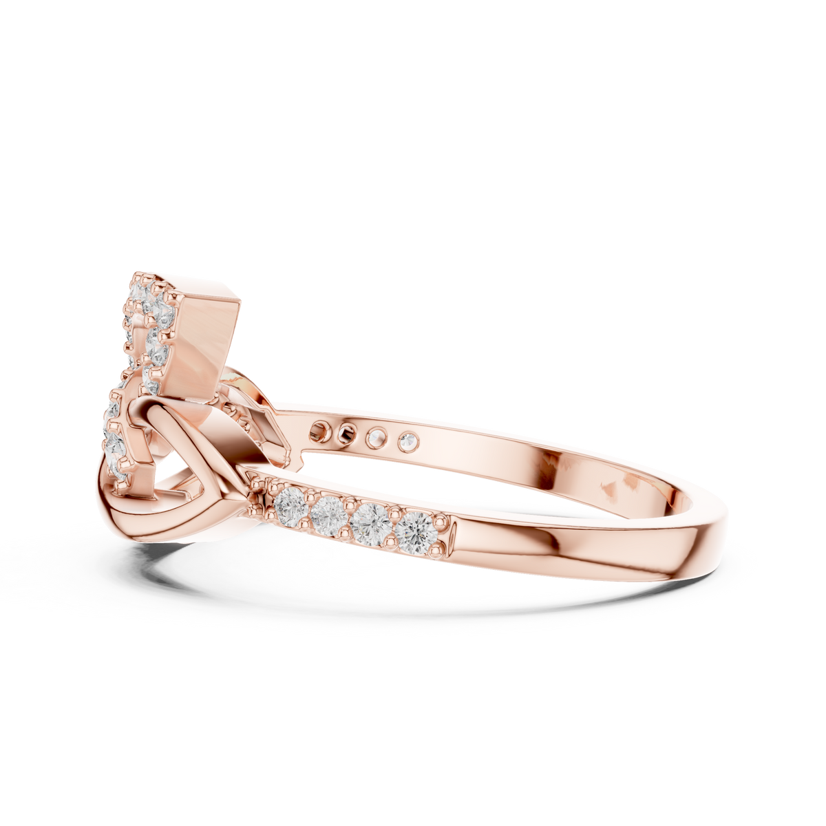 Interlaced Leaf Crossover Moissanite Ring in rose 925 sterling silver, view 3