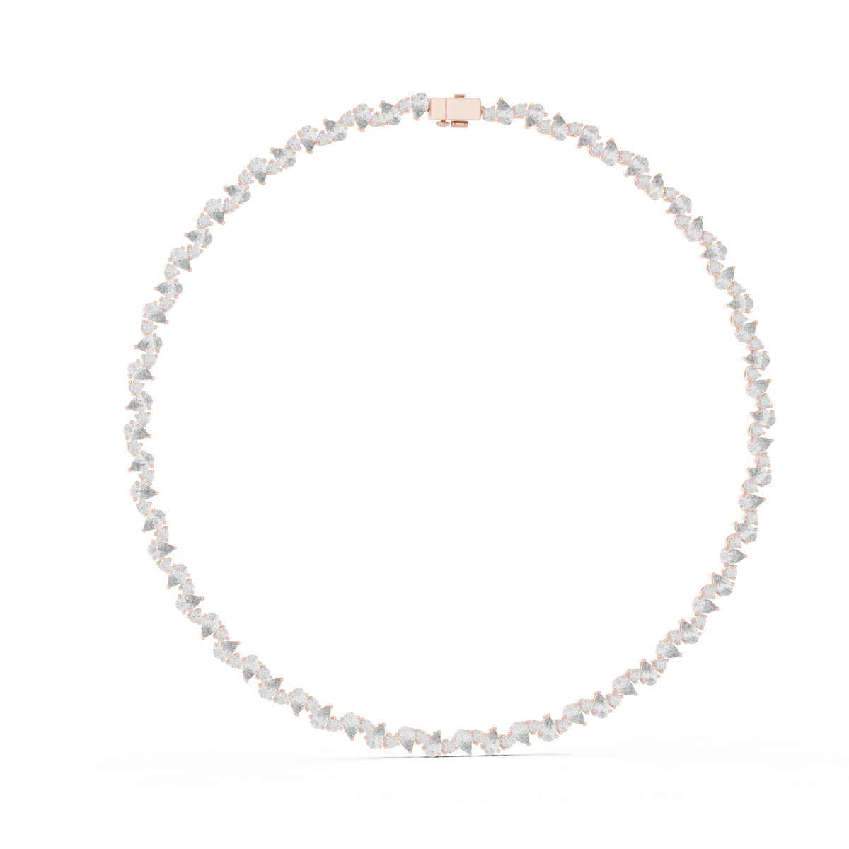 Pear and Round Tennis Necklace in rose 925 sterling silver, view 1