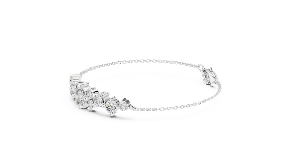 Graduated Round Moissanite Cluster Chain Bracelet in white 925 sterling silver, view 2