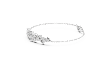 Graduated Round Moissanite Cluster Chain Bracelet in white 925 sterling silver, view 2