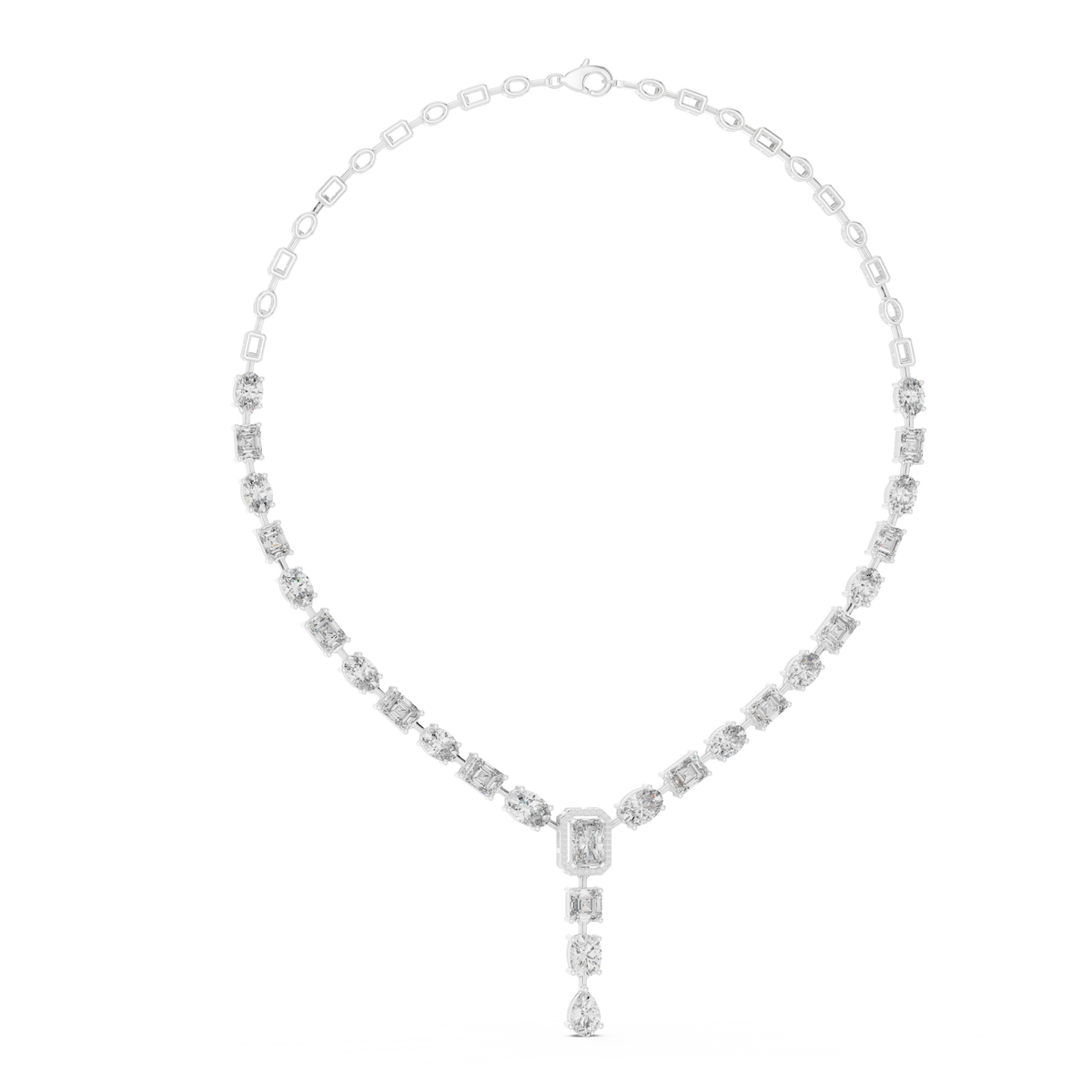 Mixed Shape Y Drop Necklace in white 925 sterling silver, view 1