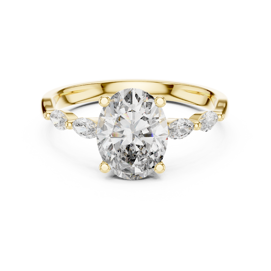Oval Moissanite Ring with Marquise Accent Shoulders in yellow 925 sterling silver, view 4