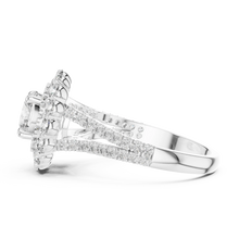 Round Cluster Halo Moissanite Engagement Ring in white 925 sterling silver, view 3