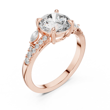 Round Moissanite Engagement Ring with Marquise Accents in rose 925 sterling silver, view 2