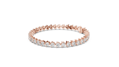 Three Prong Round Moissanite Tennis Bracelet in rose 925 sterling silver, view 2