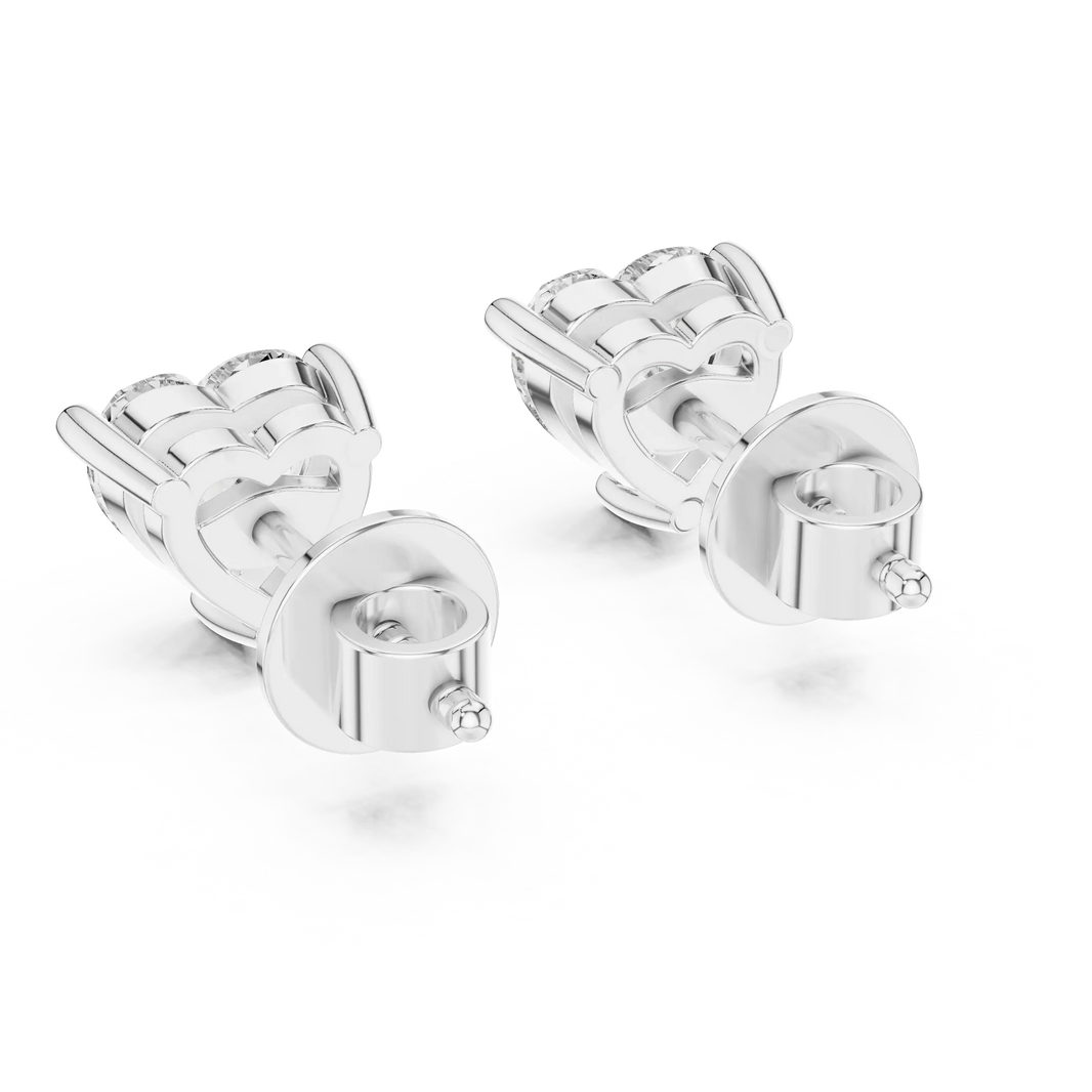 Heart moissanite stud earrings in white 925 sterling silver, view 3