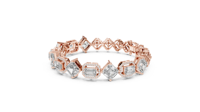 Asscher and Emerald Halo Station Moissanite Bracelet in rose 925 sterling silver, view 2