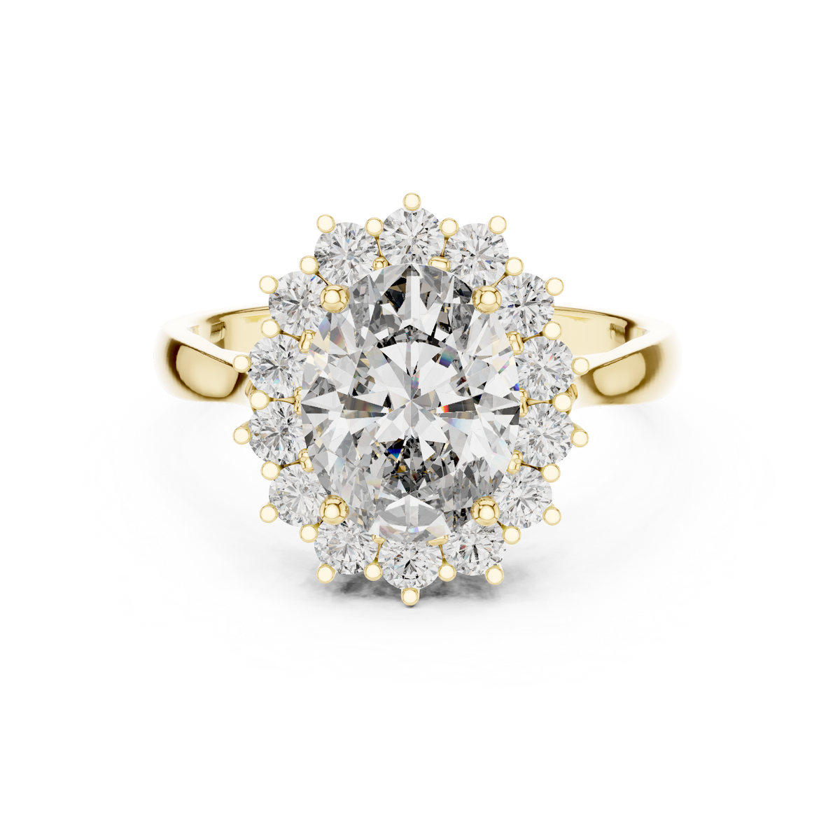 Oval Cluster Halo Moissanite Ring in yellow 925 sterling silver, view 4