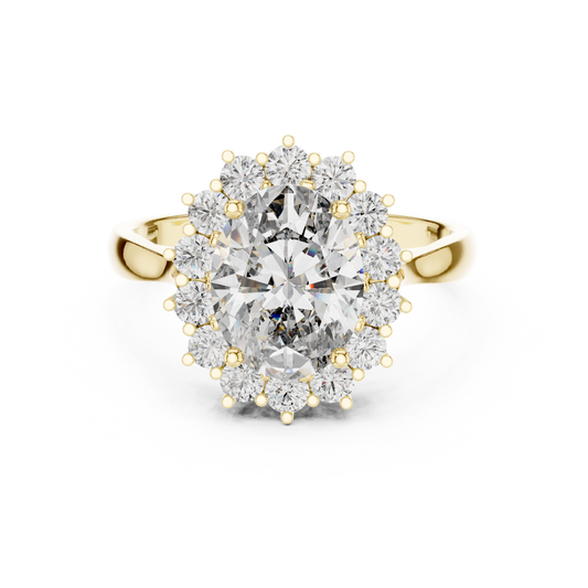 Oval Cluster Halo Moissanite Ring in yellow 925 sterling silver, view 4