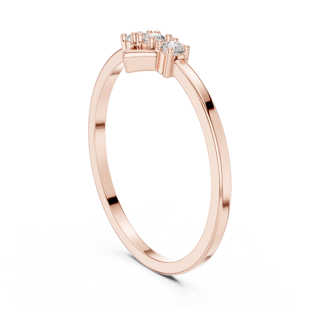 Three-Stone Geometric Frame Moissanite Ring in rose 925 sterling silver, view 1