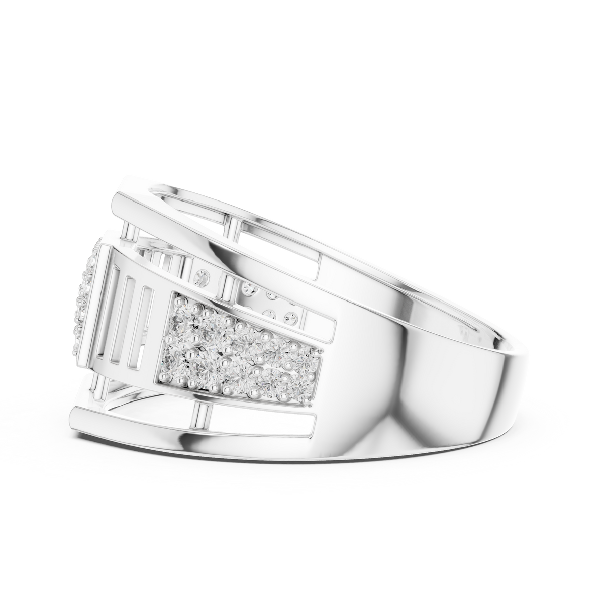 Men's Square Pavé Panel Cage Moissanite Band in white 925 sterling silver, view 3