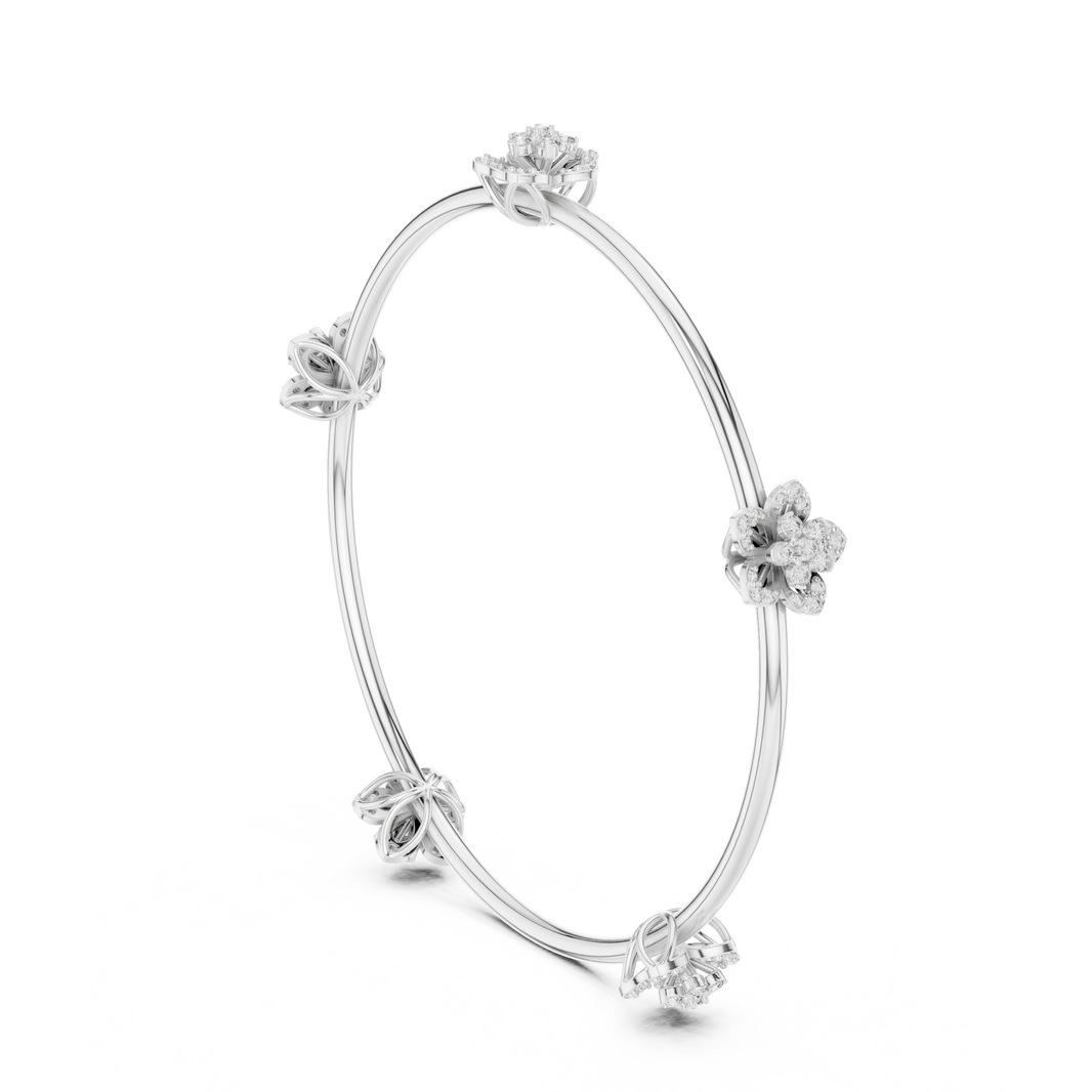 Floral Cluster Moissanite Bangle in white 925 sterling silver, view 1