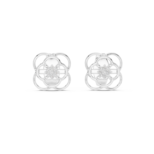 Moissanite Quatrefoil Cluster Stud Earrings in white 925 sterling silver, view 4