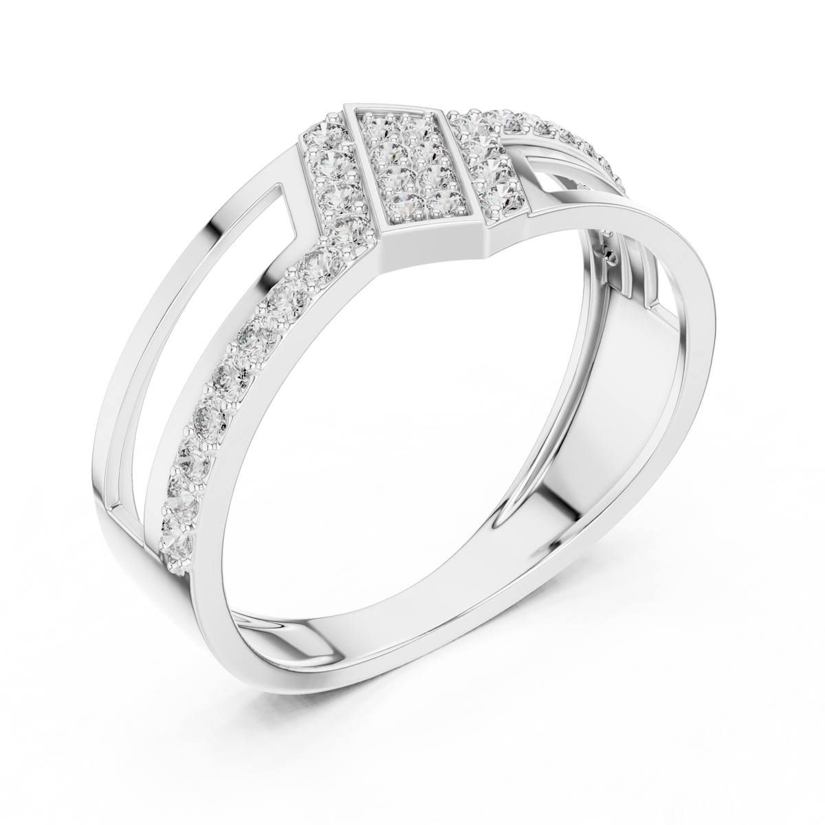 Crossover Pavé Panel Moissanite Band in white 925 sterling silver, view 2