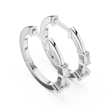 Baguette moissanite hoop earrings in white 925 sterling silver, view 2