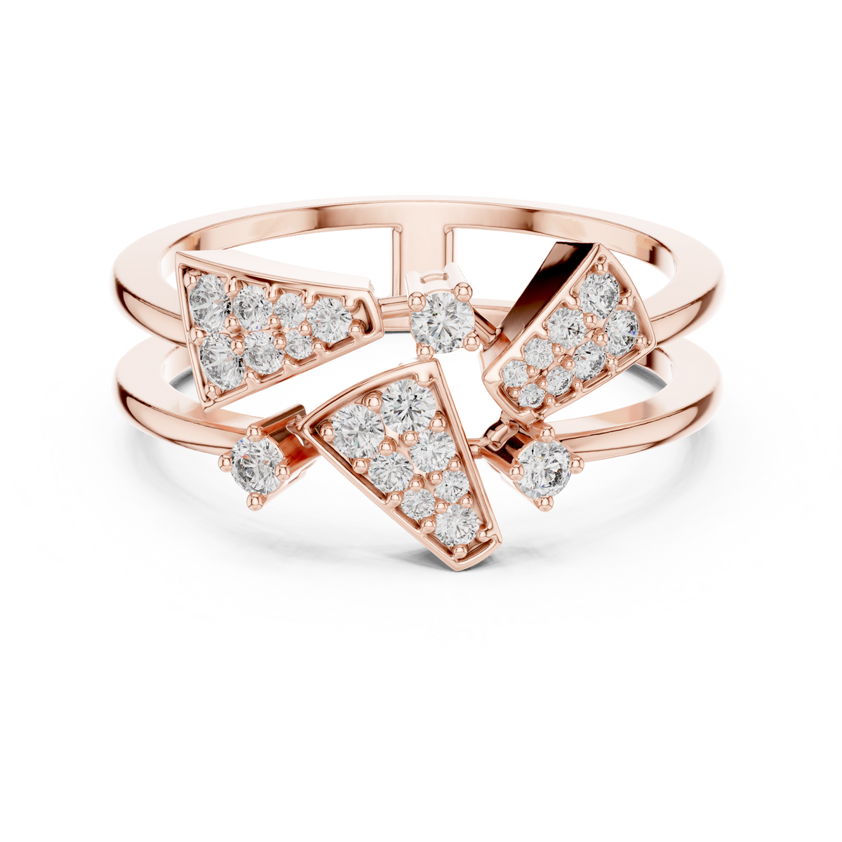 Geometric Pavé Triangle Double Band Moissanite Ring in rose 925 sterling silver, view 4