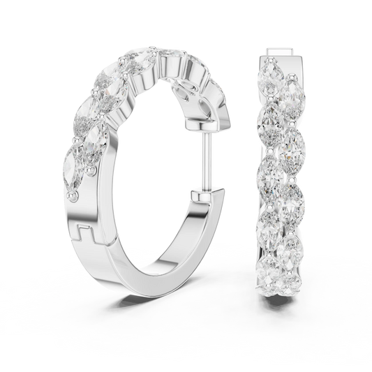 Marquise moissanite double row hoop earrings in white 925 sterling silver, view 1