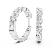 Marquise moissanite double row hoop earrings in white 925 sterling silver, view 1