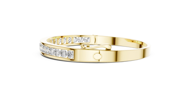 Channel Set Round Moissanite Hinged Bangle in yellow 925 sterling silver, view 4