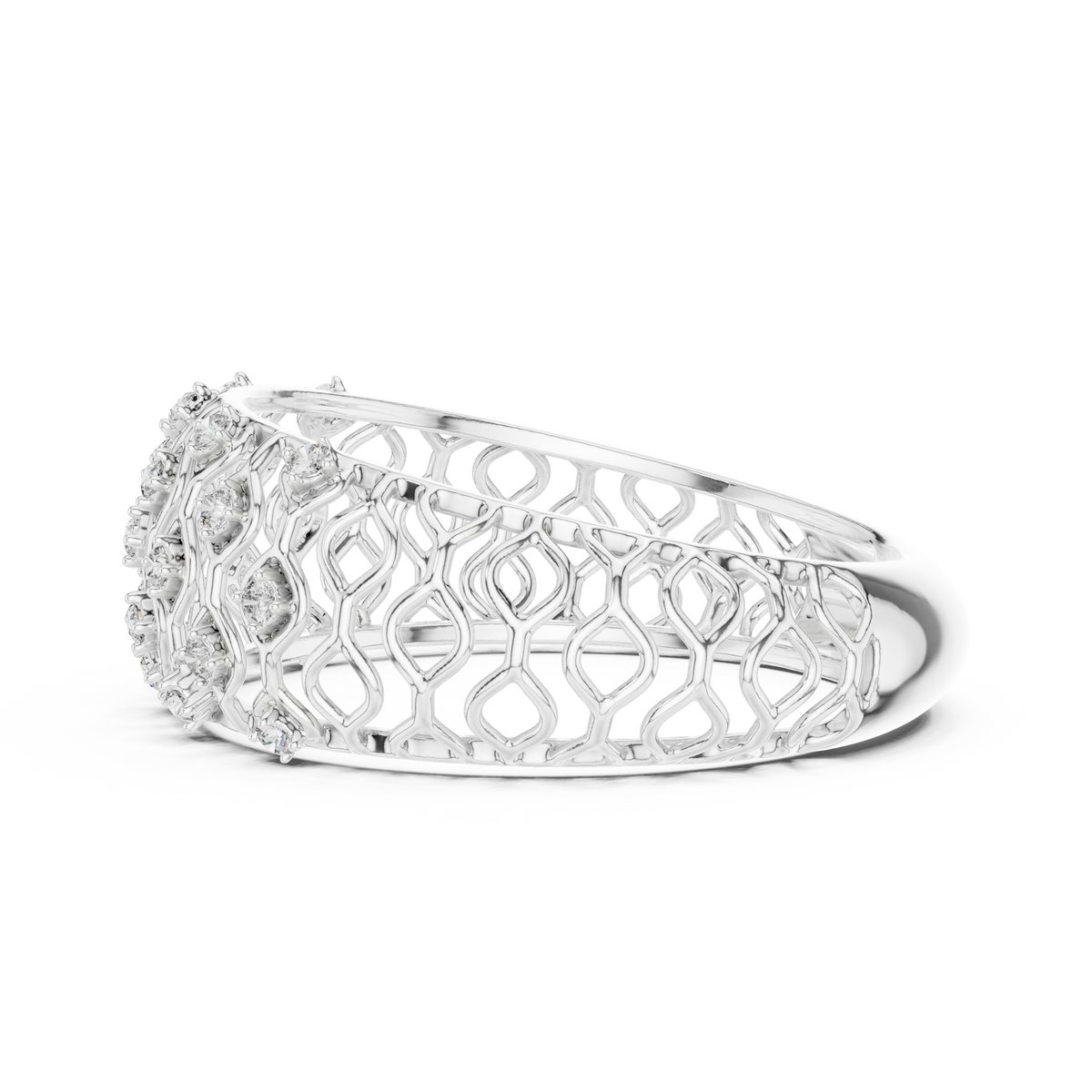 Domed Lattice Moissanite Band in white 925 sterling silver, view 3