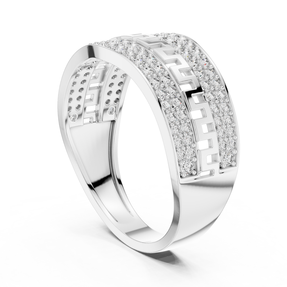 Greek Key Multi-Row Pavé Moissanite Band in white 925 sterling silver, view 1