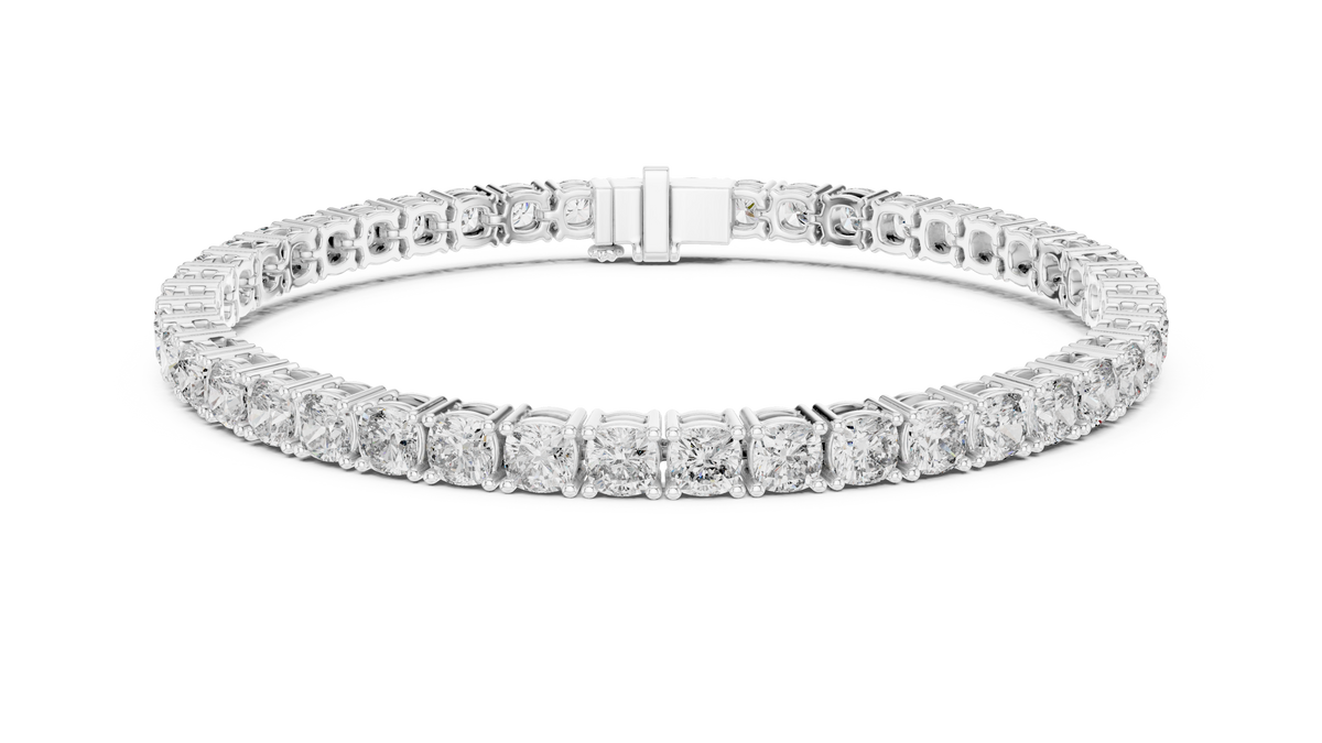 Square Cushion Cut Moissanite Tennis Bracelet in white 925 sterling silver, view 1