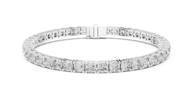 Square Cushion Cut Moissanite Tennis Bracelet in white 925 sterling silver, view 1