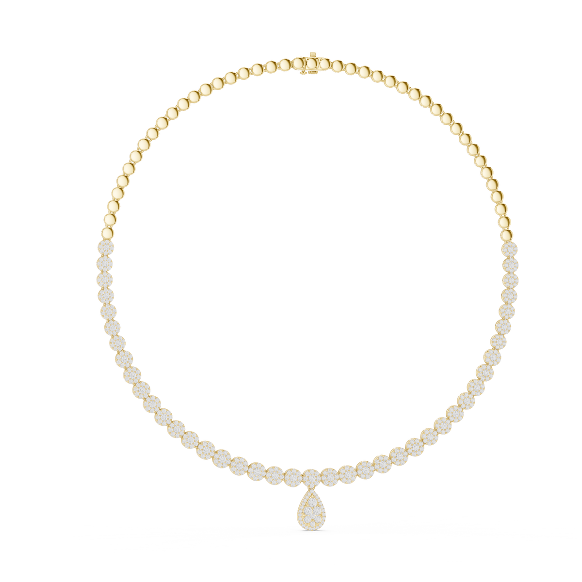 Graduated Round Necklace with Pear Cluster Drop in yellow 925 sterling silver, view 1