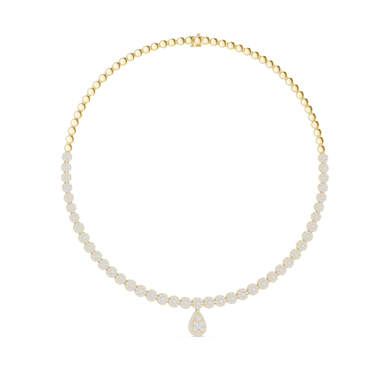 Graduated Round Necklace with Pear Cluster Drop in yellow 925 sterling silver, view 1