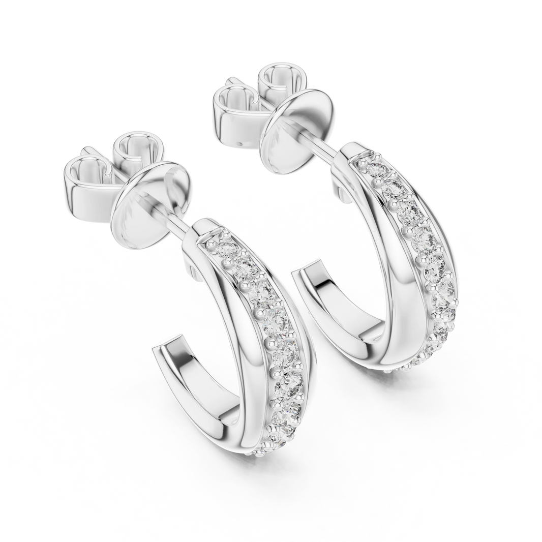 Moissanite graduated pave half hoop earrings in white 925 sterling silver, view 2