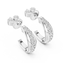 Moissanite graduated pave half hoop earrings in white 925 sterling silver, view 2