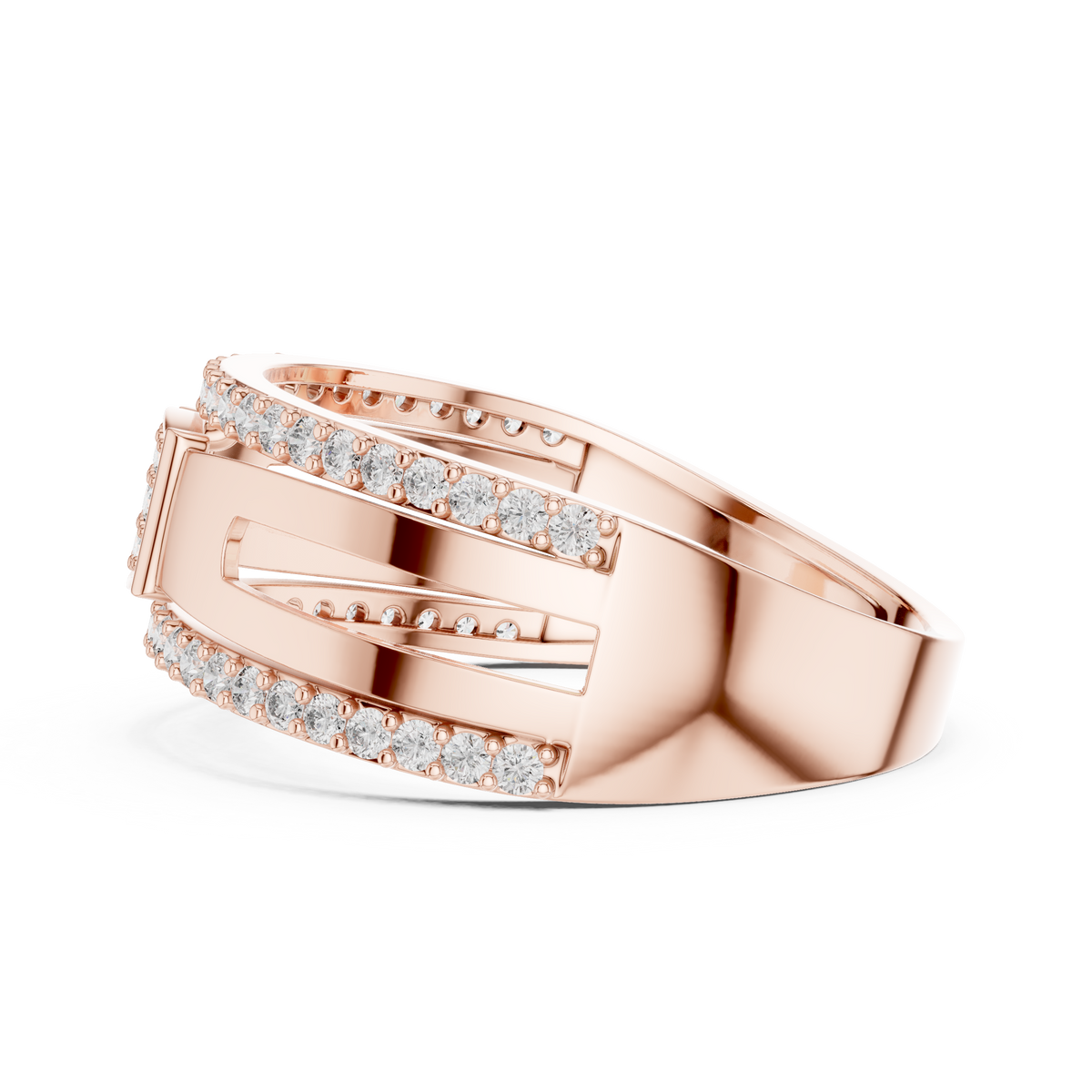 Square Cluster Double-Row Moissanite Band in rose 925 sterling silver, view 3