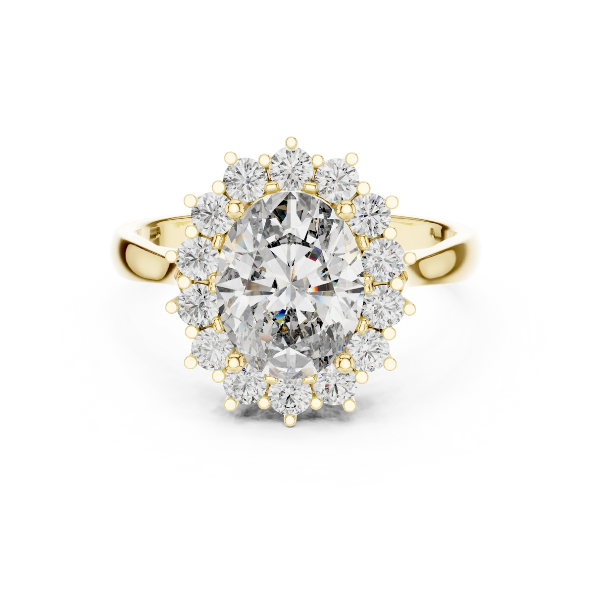 Oval Halo Moissanite Engagement Ring in yellow 925 sterling silver, view 4