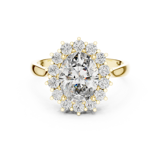Oval Halo Moissanite Engagement Ring in yellow 925 sterling silver, view 4