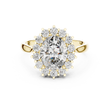 Oval Halo Moissanite Engagement Ring in yellow 925 sterling silver, view 4