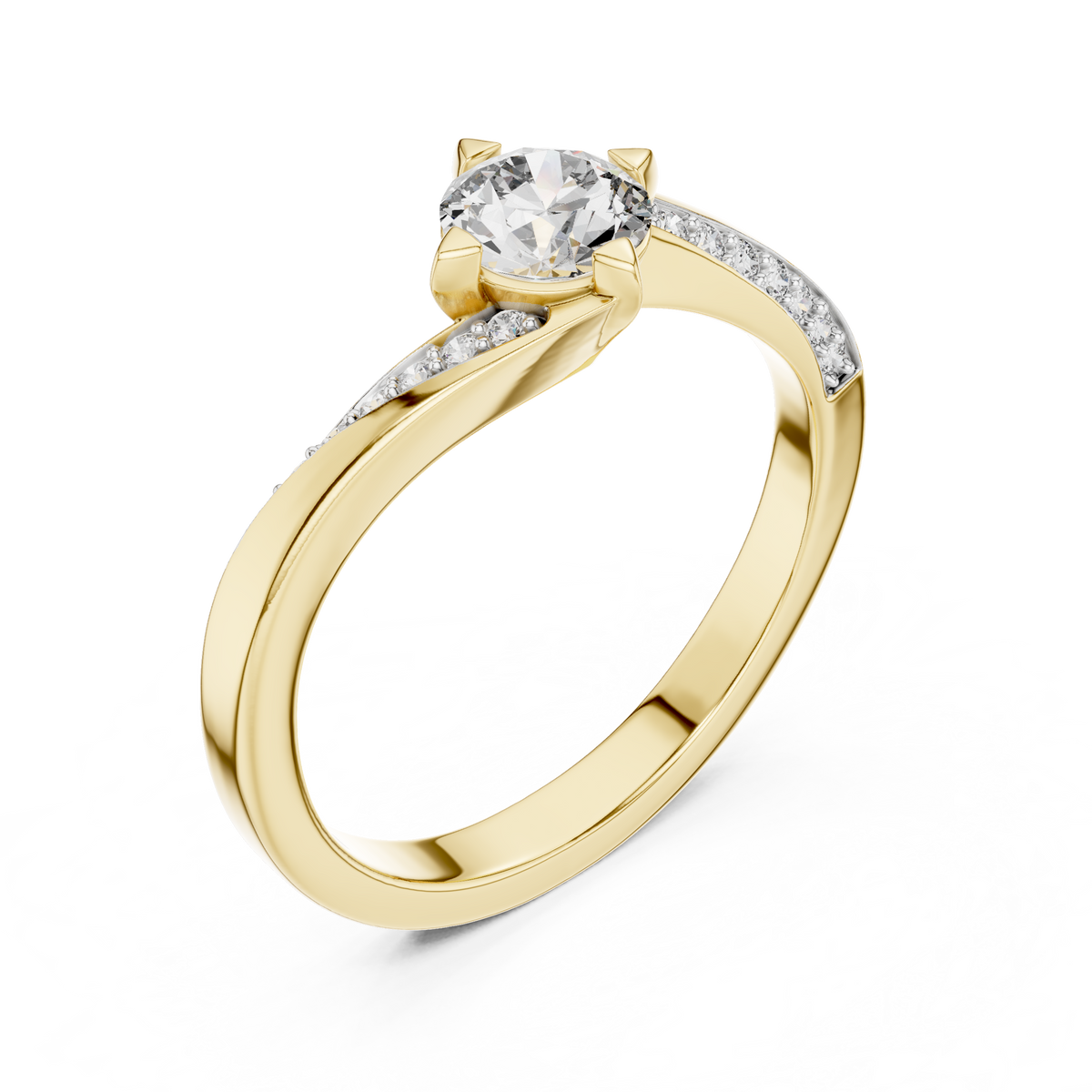 Bypass Solitaire Moissanite Ring with Pavé Shoulders in yellow 925 sterling silver, view 2