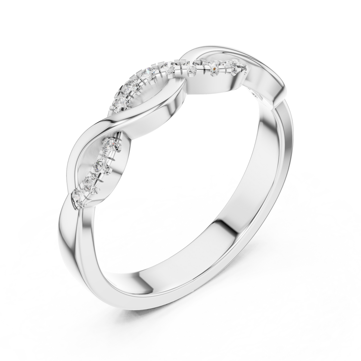 Pavé Twisted Infinity Moissanite Band in white 925 sterling silver, view 2