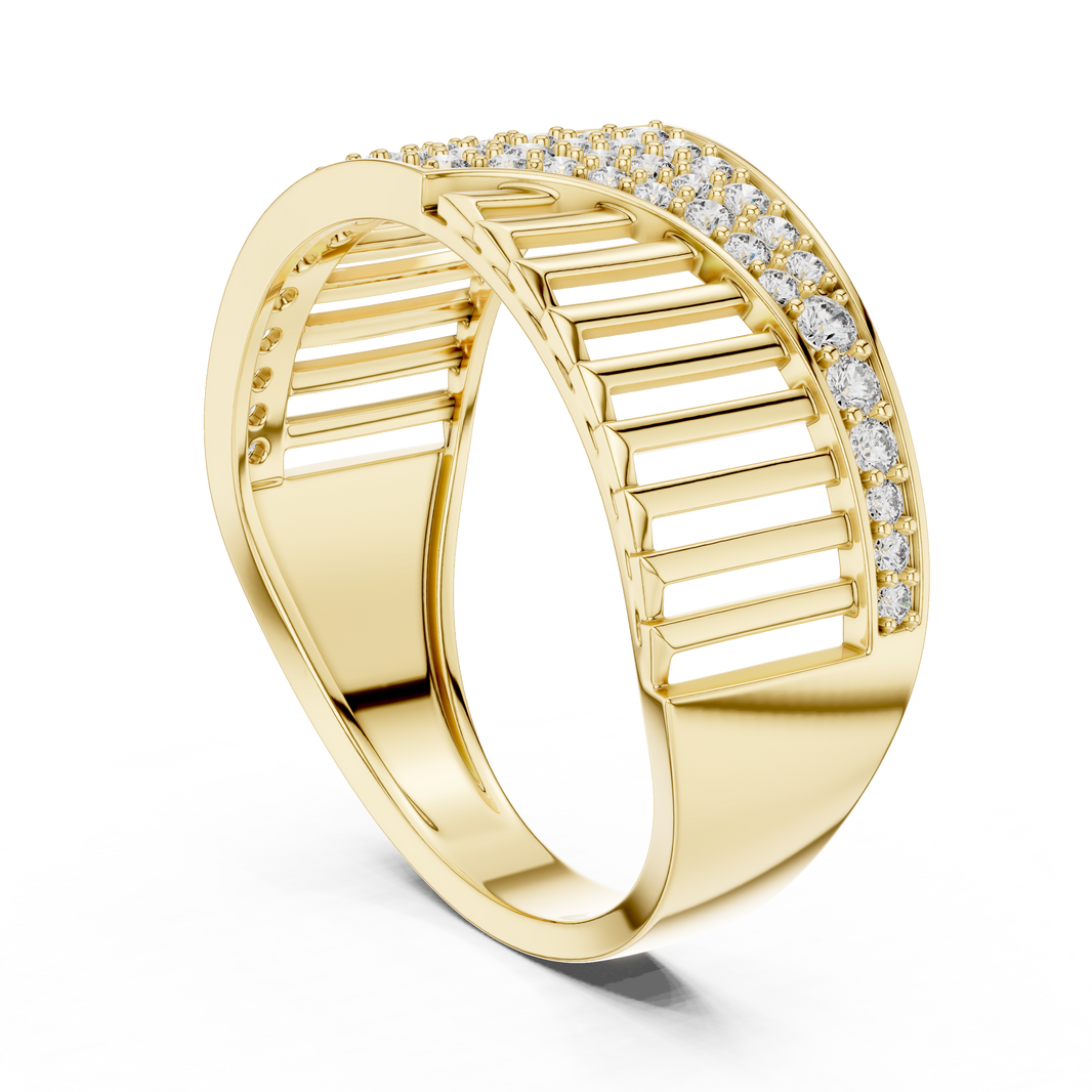 Men's Diagonal Wave Pavé and Ribbed Moissanite Band in yellow 925 sterling silver, view 1