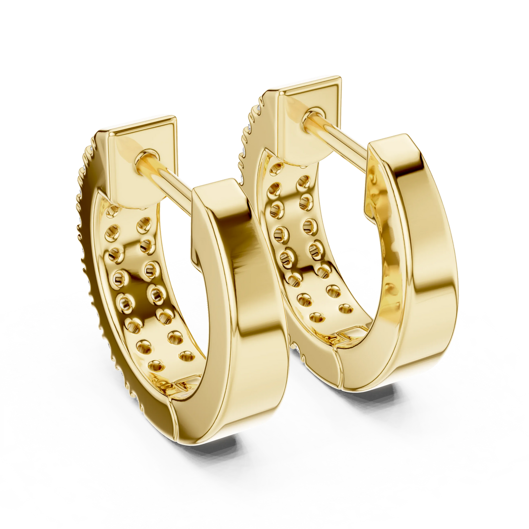 Moissanite double row pave huggie earrings in yellow 925 sterling silver, view 3