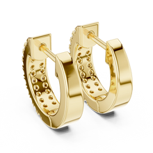 Moissanite double row pave huggie earrings in yellow 925 sterling silver, view 3