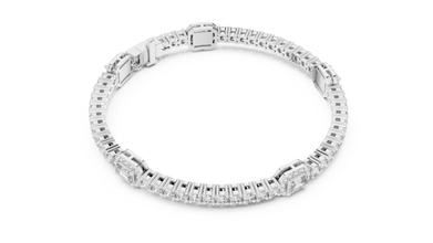 Emerald Halo Station Round Moissanite Tennis Bracelet in white 925 sterling silver, view 3