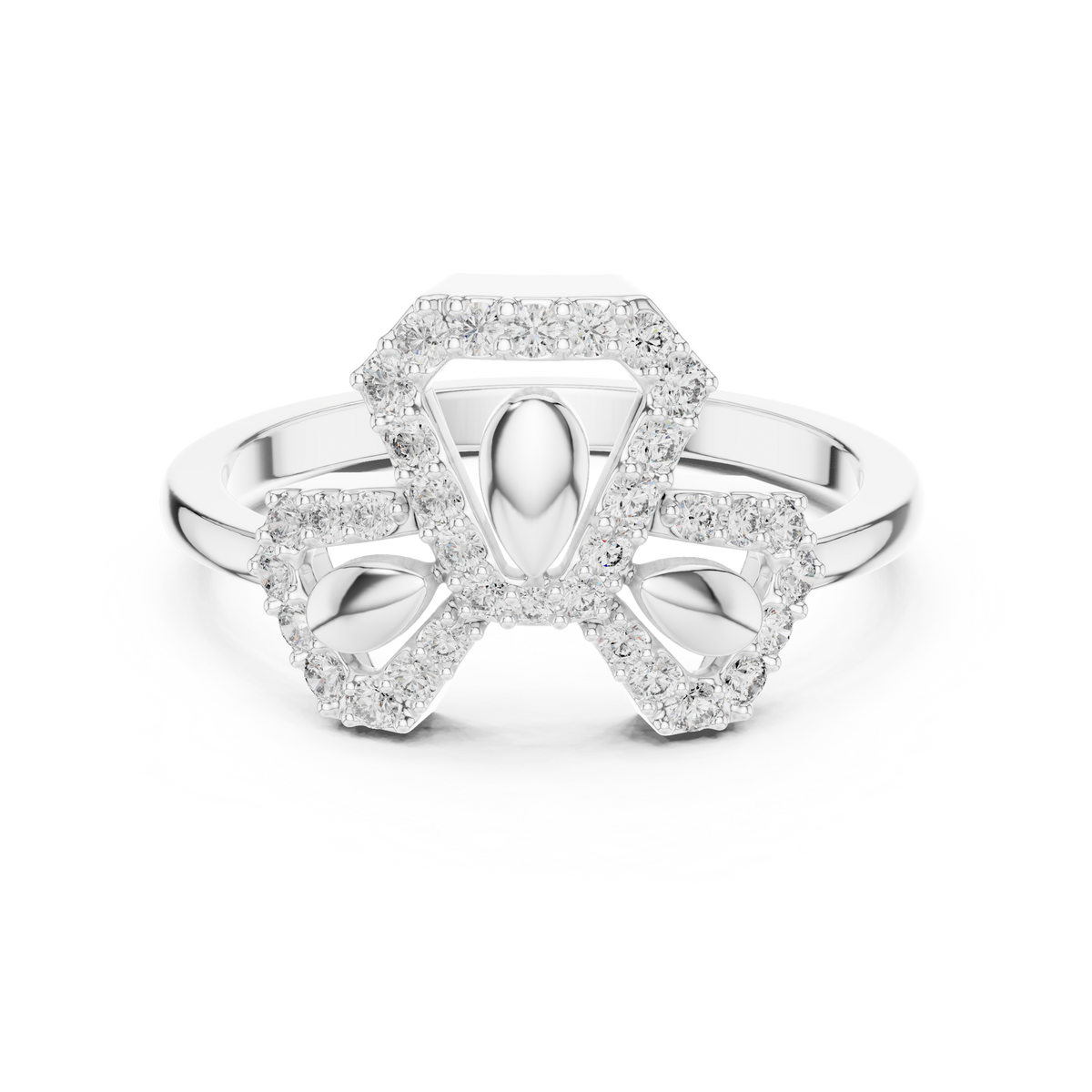 Trefoil Leaf Pavé Moissanite Ring in white 925 sterling silver, view 4