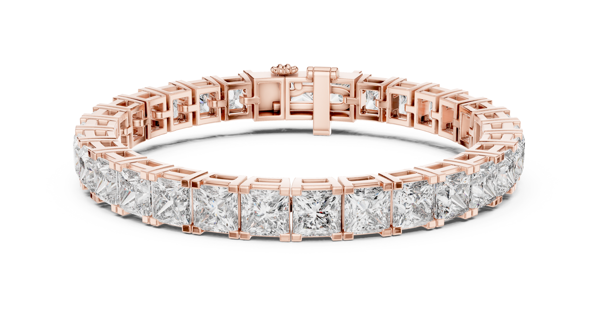 Princess Cut Moissanite Tennis Bracelet in rose 925 sterling silver, view 1