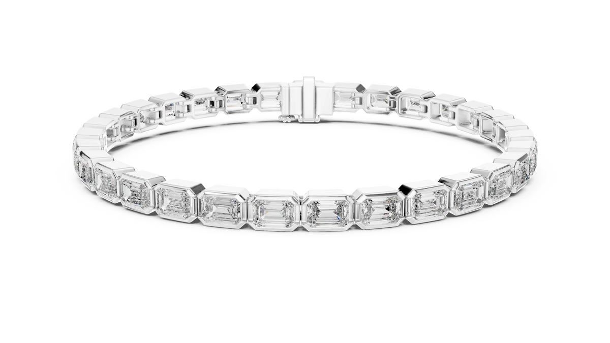 Emerald Cut Bezel Moissanite Tennis Bracelet in white 925 sterling silver, view 1