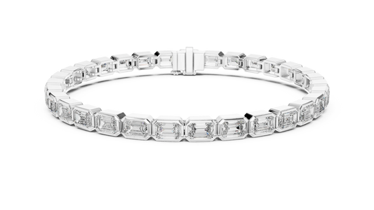 Emerald Cut Bezel Moissanite Tennis Bracelet in white 925 sterling silver, view 1