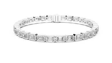 Emerald Cut Bezel Moissanite Tennis Bracelet in white 925 sterling silver, view 1