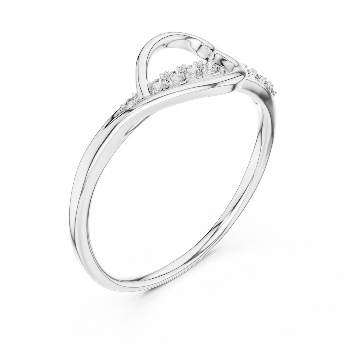 Sideways Open Heart Moissanite Ring in white 925 sterling silver, view 2