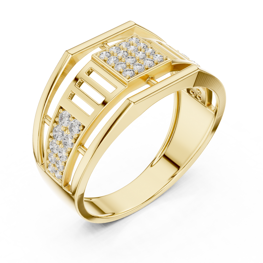 Men's Square Pavé Panel Cage Moissanite Band in yellow 925 sterling silver, view 2